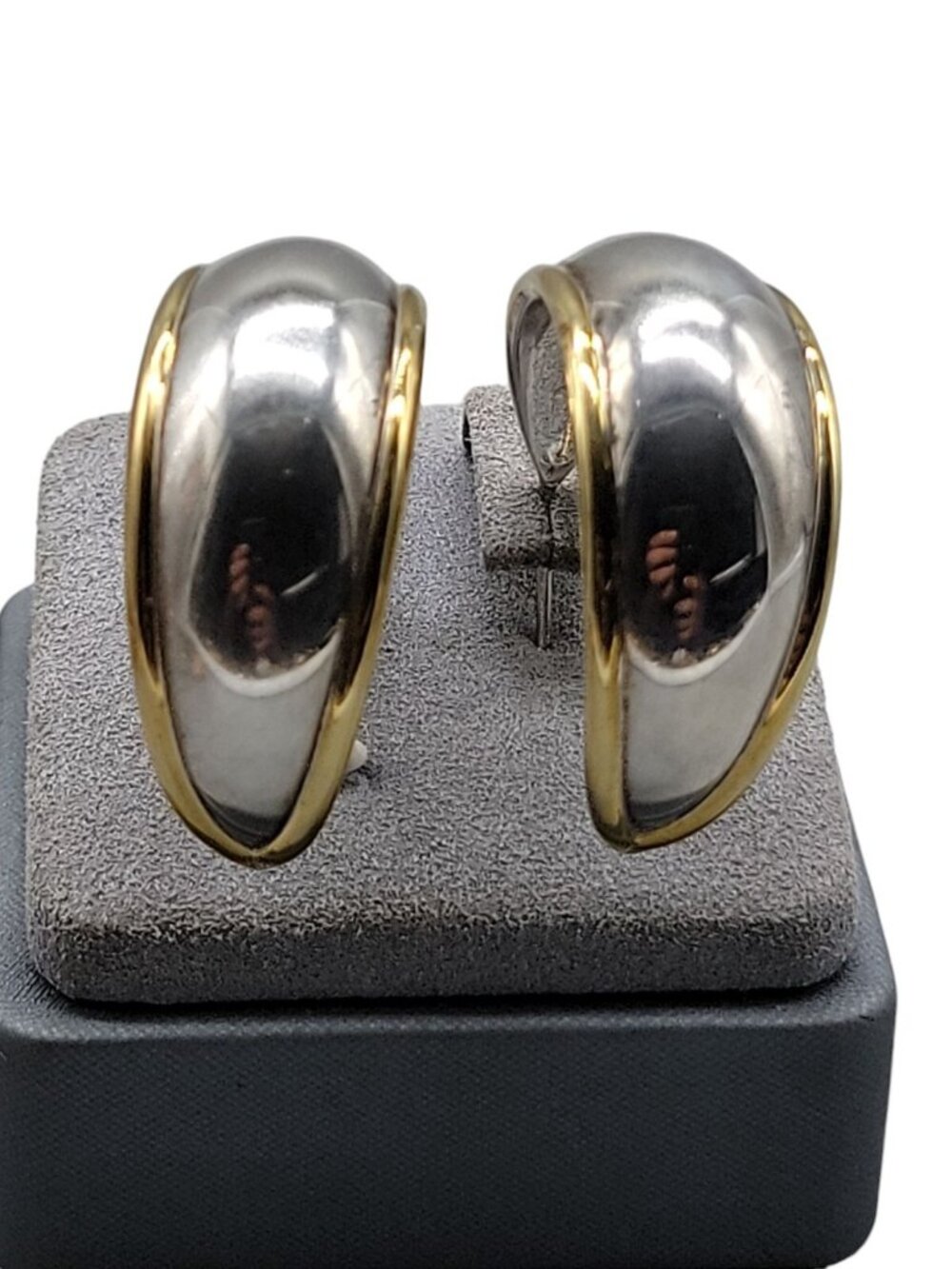 TB 107 Sterling Silver Post Earrings Chunky Half Hoop Mexico Gold Outline - Picture 9 of 16